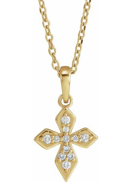 14K Yellow Gold .05 CTW Natural Diamond Petite Cross 16-18