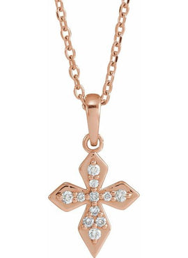 14K Yellow Gold .05 CTW Natural Diamond Petite Cross 16-18