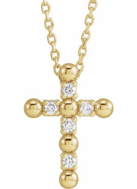 14K Rose Gold .07 CTW Natural Diamond Beaded Cross Pendant