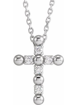 14K Rose Gold .07 CTW Natural Diamond Beaded Cross Pendant