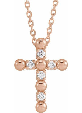 14K Rose Gold .07 CTW Natural Diamond Beaded Cross Pendant