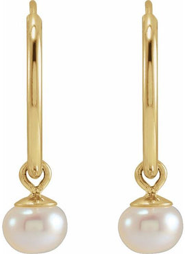 14K Yellow Gold Cultured White Freshwater Pearl 12 mm Endless Hoop Earrings