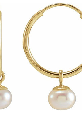 14K Yellow Gold Cultured White Freshwater Pearl 12 mm Endless Hoop Earrings
