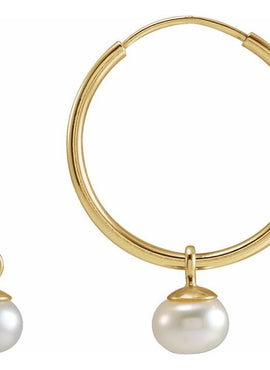 14K Yellow Gold Cultured White Freshwater Pearl 12 mm Endless Hoop Earrings