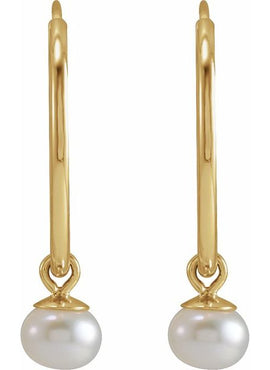 14K Yellow Gold Cultured White Freshwater Pearl 12 mm Endless Hoop Earrings