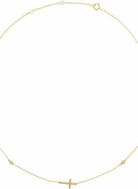 14K White Gold 1/10 CTW Natural Diamond 5-Station Cross 16-18” Necklace
