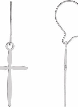 14K White Gold Cross Earrings