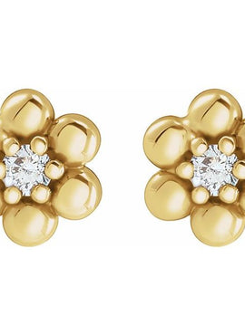 14K White Gold .03 CTW Natural Diamond Beaded Daisy Earrings
