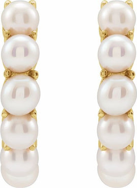 14K Yellow Gold Cultured White Freshwater Pearl 15.5 mm Huggie Hoop Earrings