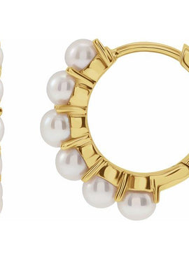14K Yellow Gold Cultured White Freshwater Pearl 15.5 mm Huggie Hoop Earrings