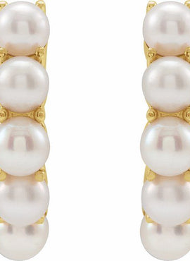 14K Yellow Gold Cultured White Freshwater Pearl 15.5 mm Huggie Hoop Earrings