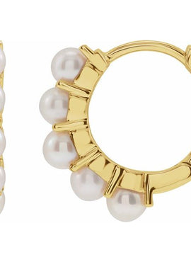 14K Yellow Gold Cultured White Freshwater Pearl 15.5 mm Huggie Hoop Earrings