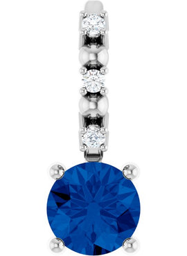 Platinum Imitation Blue Sapphire & .01 CTW Natural Diamond Charm/Pendant