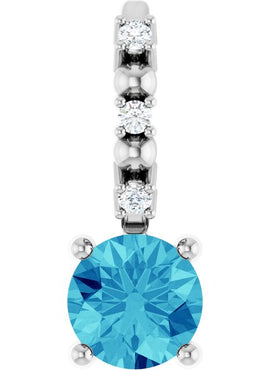 Platinum Imitation Blue Sapphire & .01 CTW Natural Diamond Charm/Pendant