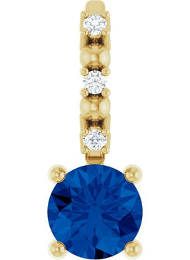 Platinum Imitation Blue Sapphire & .01 CTW Natural Diamond Charm/Pendant