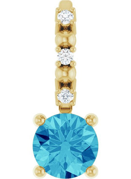Platinum Imitation Blue Sapphire & .01 CTW Natural Diamond Charm/Pendant