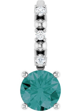Platinum Imitation Blue Sapphire & .01 CTW Natural Diamond Charm/Pendant
