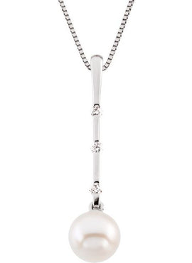 14K White Gold Cultured White Freshwater Pearl & 1/10 CTW Natural Diamond 18