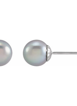14K White Gold 6.5-7 mm Cultured Gray Freshwater Pearl Earrings