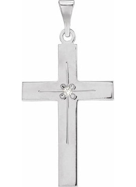 14K White Gold .0075 CT Natural Diamond Cross 18