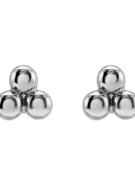 14K White Gold 3 Beads Stud Earrings