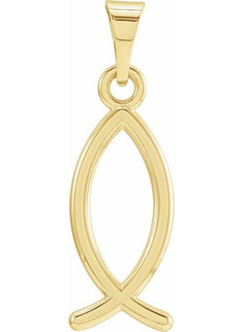 14K Yellow Gold 20x7 mm Ichthus (Fish) Pendant