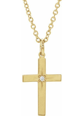 14K White Gold .0075 CT Natural Diamond Cross 18