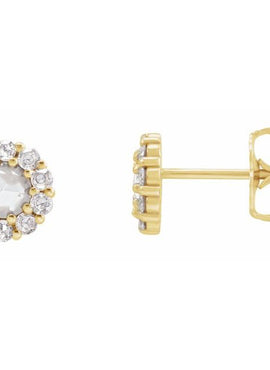 14K White Gold 1/4 CTW Rose-Cut Natural Diamond Halo-Style Earrings
