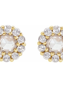14K White Gold 1/4 CTW Rose-Cut Natural Diamond Halo-Style Earrings
