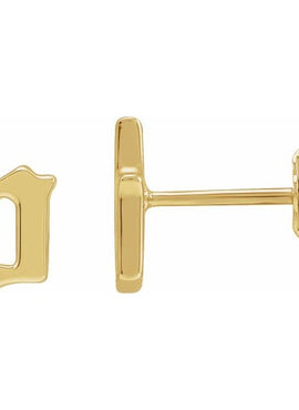 14K Yellow Gold Gothic Initial A Earring