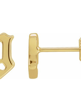 14K Yellow Gold Gothic Initial A Earring