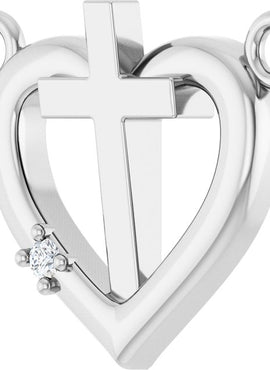 14K White Gold .0025 CT Natural Diamond Heart & Cross Necklace Center