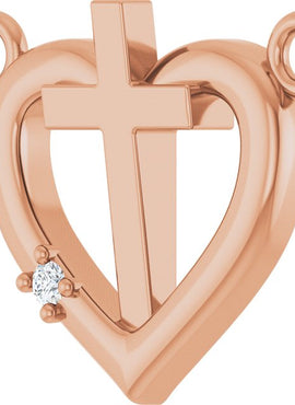 14K White Gold .0025 CT Natural Diamond Heart & Cross Necklace Center