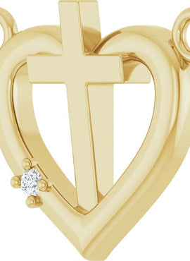 14K White Gold .0025 CT Natural Diamond Heart & Cross Necklace Center