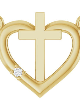 14K White Gold .0025 CT Natural Diamond Heart & Cross Necklace Center