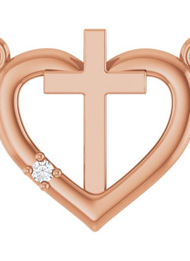 14K White Gold .0025 CT Natural Diamond Heart & Cross Necklace Center