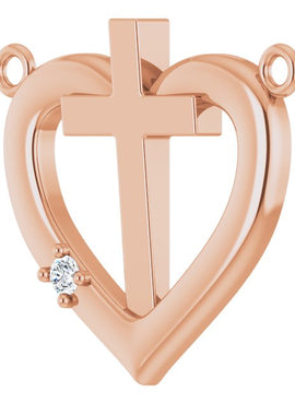 14K White Gold .0025 CT Natural Diamond Heart & Cross Necklace Center