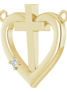14K White Gold .0025 CT Natural Diamond Heart & Cross Necklace Center
