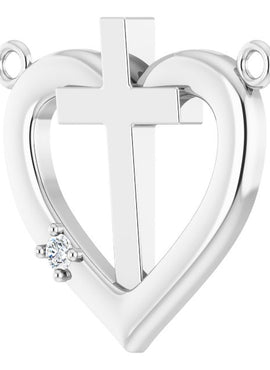 14K White Gold .0025 CT Natural Diamond Heart & Cross Necklace Center