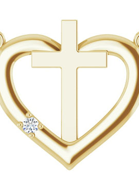14K White Gold .0025 CT Natural Diamond Heart & Cross Necklace Center