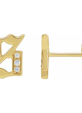 14K Yellow Gold .03 CTW Natural Diamond Gothic Initial A Earring