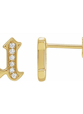 14K Yellow Gold .03 CTW Natural Diamond Gothic Initial A Earring