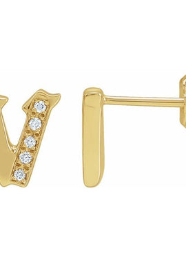 14K Yellow Gold .03 CTW Natural Diamond Gothic Initial A Earring