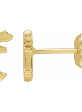 14K Yellow Gold Gothic Initial A Earring