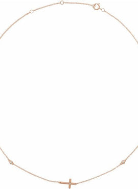 14K White Gold 1/10 CTW Natural Diamond 5-Station Cross 16-18” Necklace