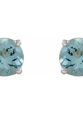Sterling Silver 6 mm  Natural Aquamarine Floral Earrings