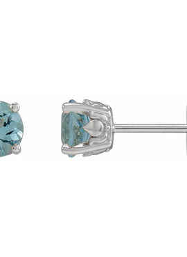 Sterling Silver 6 mm  Natural Aquamarine Floral Earrings