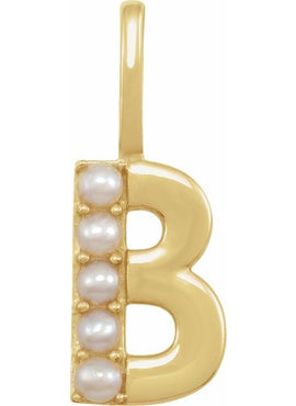 14K Yellow Gold Cultured White Freshwater Pearl Initial B Charm/Pendant