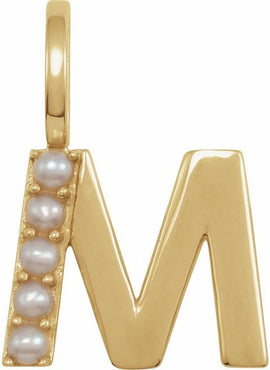 14K Yellow Gold Cultured White Freshwater Pearl Initial B Charm/Pendant