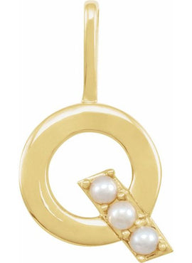 14K Yellow Gold Cultured White Freshwater Pearl Initial B Charm/Pendant
